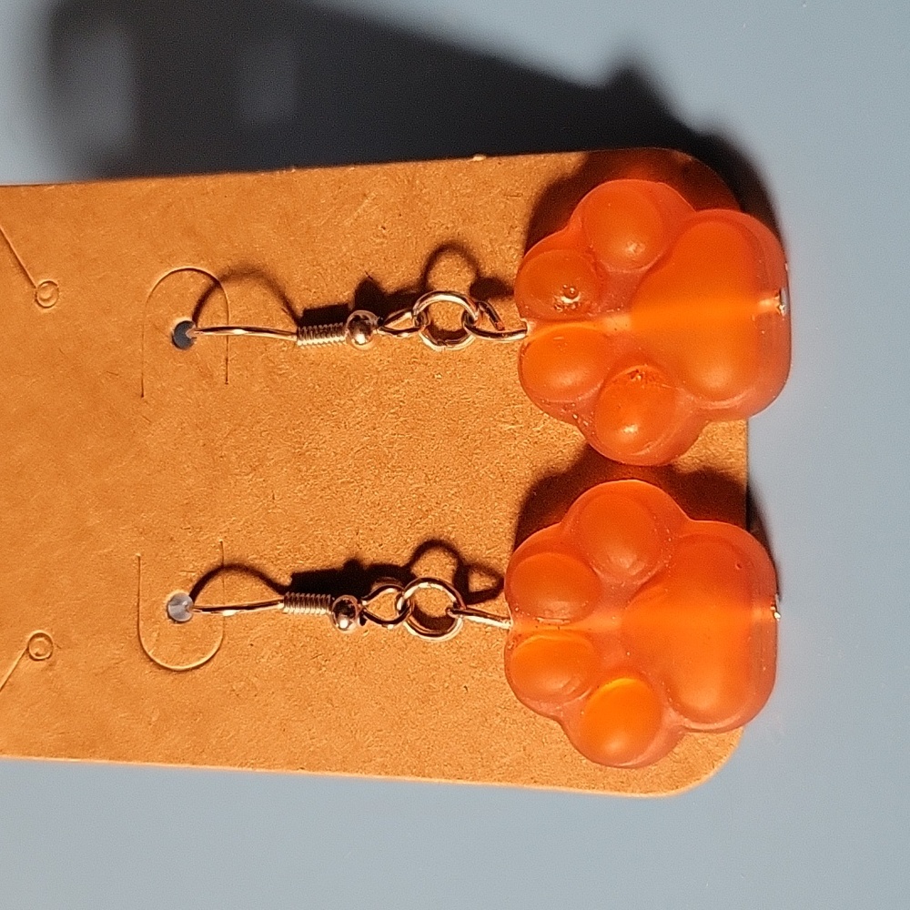 Matte Orange Handmade Pawprint Earrings